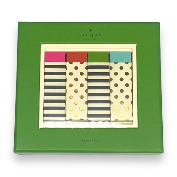 NWT Kate Spade Dots and Stripes Four Color Eraser Set - Picture 1 of 6